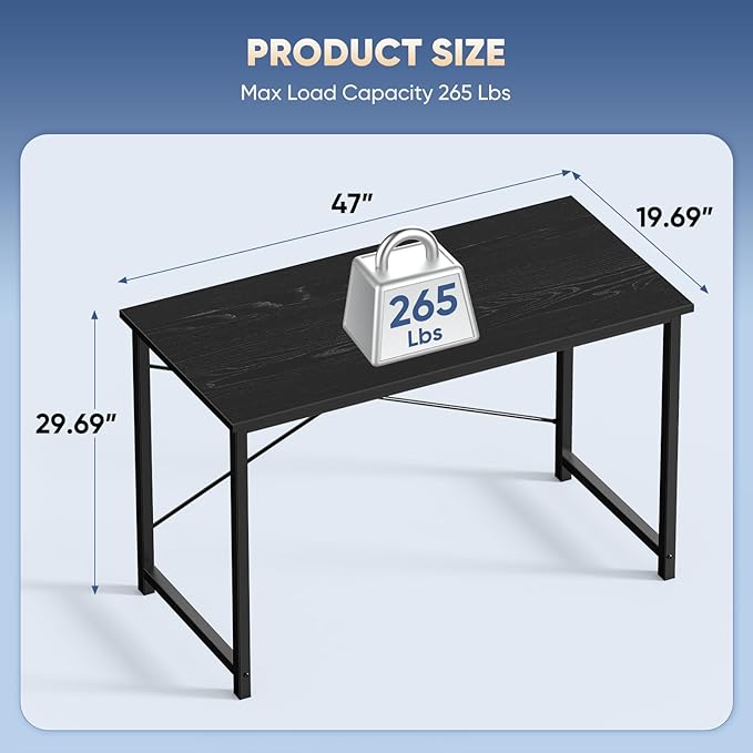 DUMOS 47 Inch Computer Desk for Home Office, Modern Writing Study Table Simple Modern Style for Bedroom Small Space, Large Work Desks with X-Shaped Reinforcement, Wood Brown