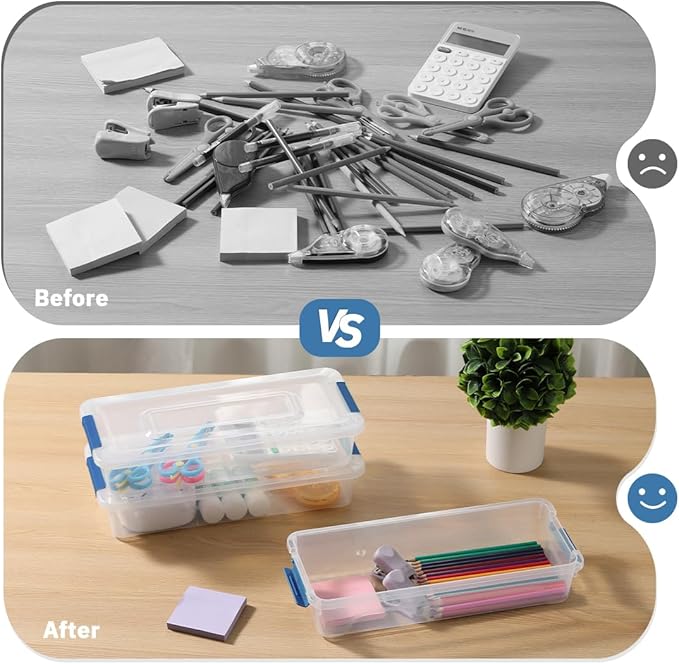 Plastic Storage Containers Clear Craft Storage Bins with Grey Handle,Organizer Box with Durable Lids Stackable Containers for Organizing Craft and Tools (8 Pack-4 Quart Blue)