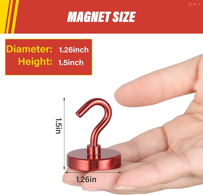 Neosmuk Magnetic Hooks, Heavy Duty 130lb+ Strong Magnet Hook for Cruise Cabins, Cruise Essentials 2026 for Hanging, Metal Wall Refrigerator Hangers (Red, 10 Pack)