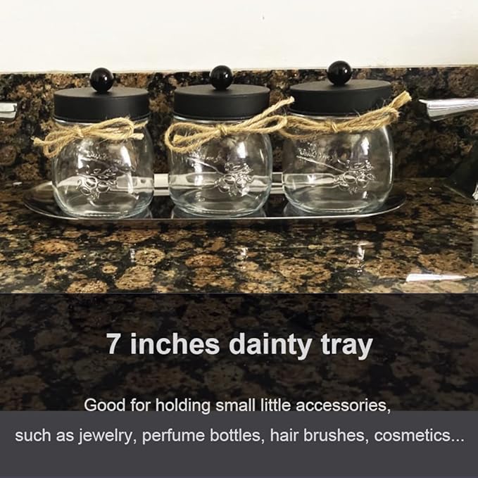 Stainless Steel Decorative Tray, Set of 2, 7 Inch Long, Jewelry Dish Cosmetics Organizer Bathroom Clutter Serving Platter Small Storage Tray, Oval, Silver