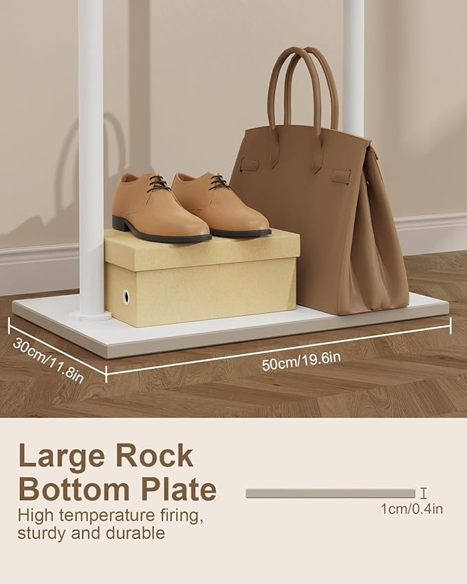 Large Metal Coat Rack Freestanding, Modern Coat Hanger Stand with 2 Hooks and Heavy Rock Slab Base, Industrial Clothes Rack, Garment Rack, 19.7 x 11.8 x 68.9 In, White, GYJ202MW