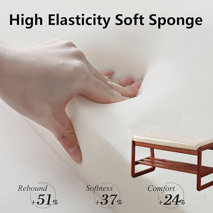 SOBIBO Solid Wood Shoe Bench, 2-Tier Wooden Entryway Bench, Modern Shoe Rack with Faux Leather Cushion for Hallway, Living Room (Gray, 21.65'')
