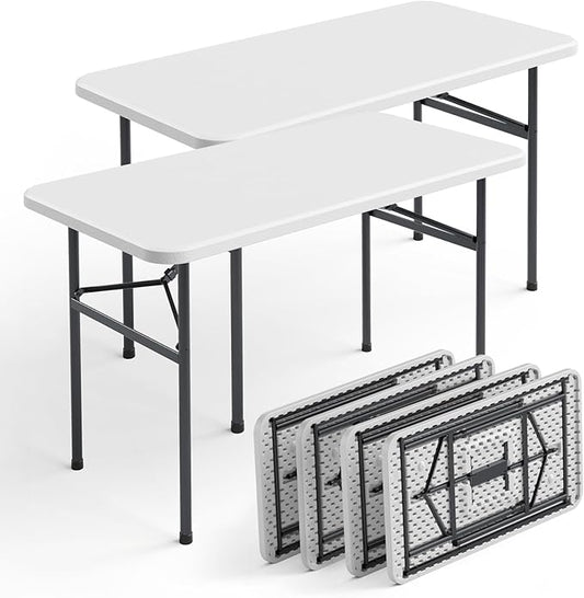 4ft Folding Table with Foldable Steel Legs, Heavy Duty Plastic Foldable Table, Metal Frame, Support up to 400 lb, Portable for Banquet, Craft, Party, Indoor & Outdoor Use, White, 4 Pack