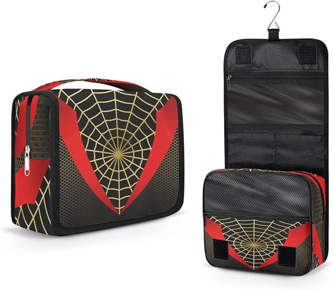 AUUXVA Kids Hanging Toiletry Bag for Boys - Waterproof Travel Cosmetic Organizer Makeup Pouch for Girls Shower Wash Bags with Hanging Hook Toiletries Storage Bag(Spider Web)