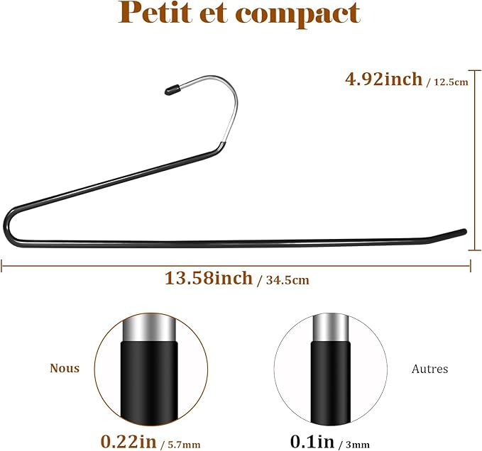 Open Ended Pants Hangers,30-Pack Clothes Hangers Space Saving, Non-Slip Black Metal Hangers, Space Saving Design for Jeans,Slacks,Scarf (Black)