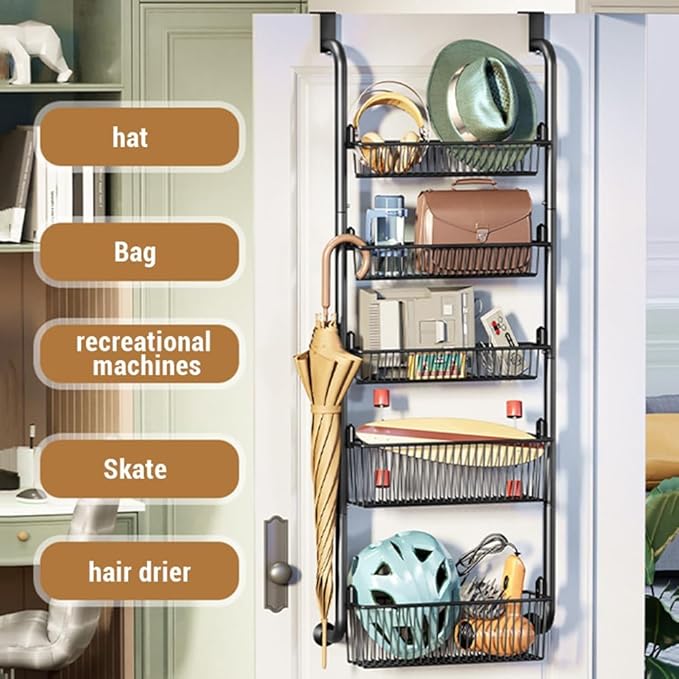 Over the Door Pantry Organizer, Metal Hanging Spice Rack with Adjustable Basket, over Door Hanging Storage and Organization for Pantry Kitchen Storage