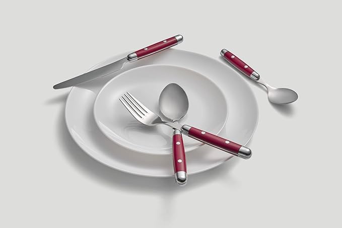 Cambridge Silverware Sets, Jubilee Red 16-Piece Flatware Set, Red Thick Handles, Service For 4, 18/0 Stainless Steel, Dishwasher Safe, Knives Spoons Forks, Kitchen Utensils Set (Red/Silver, 16 Piece)
