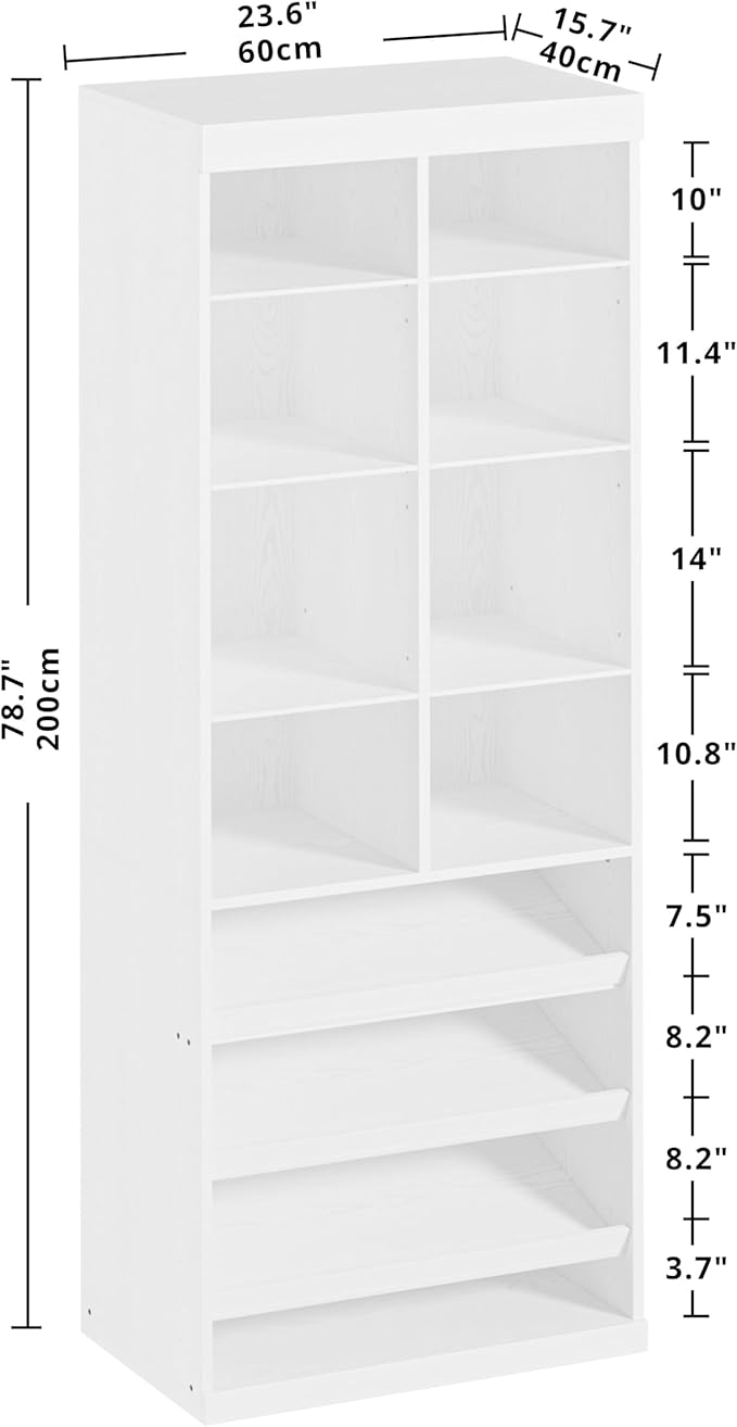 IRONCK Closet Shoe Organizer Cabinet with Shelves and Cubbies, Narrow Footwear Shoe Rack Storage Organizer for Closet for Bedroom, Entryway, Mudroom, White