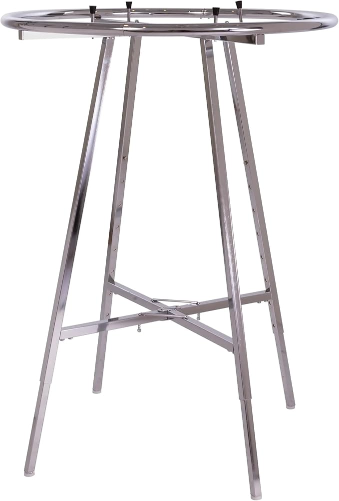 Econoco 36-Inch Folding Round Garment Rack, Adjustable 48–66″ Height Retail Display, Chrome Finish
