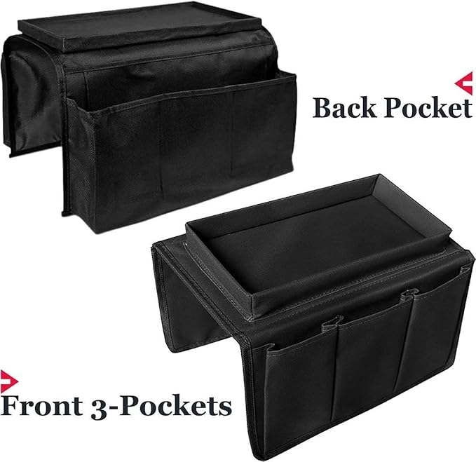 Non-Slip Armchair Caddy with Cup Holder Arm Rest Organizer TV Remote Control Holder Oxford Sofa Tray Chairs Couch Storage Arm Tidy Armrest Bag Bedside Space Saver Bag for Cellphone Magazines Glasses