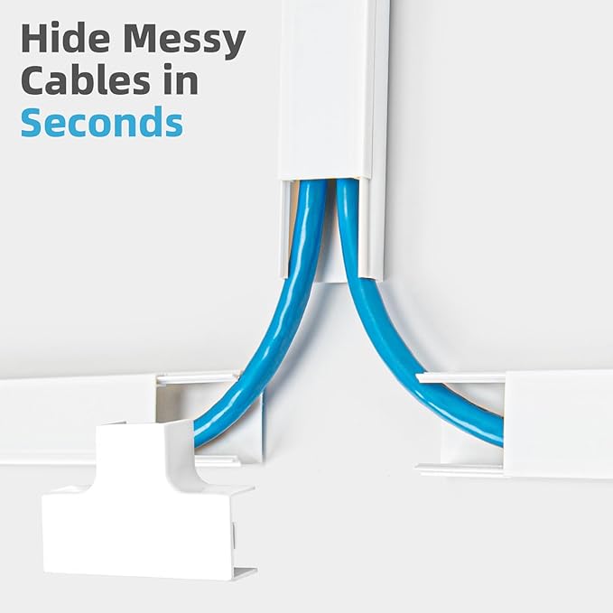 Art3d Cord Hider, 120in Cord Cover, Large Cable Hider, Self Adhesive Wire Covers for 4 Cords, Paintable Cable Raceway Wire Hider, Wall Mount TV Cords Management, 8X W0.94 H0.54in, White