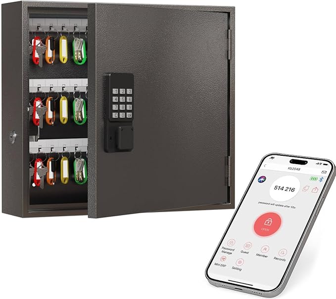 WeHere 90 Key Lock Box, Smart Key Cabinet with Key Management System, App, Bluetooth, Dynamic/Static Password, WiFi Unlock(Sold Separately), Wall-Mount Commercial Key Storage Box for Office, School