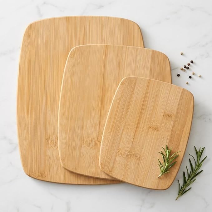 Bamboo Cutting Board Set for Kitchen - 3 Piece Reversible Wooden Cutting Boards, Wood Chopping Boards for Meat, Bread, Fruit, Cheese, Meal Prep, Wood Board and Charcuterie Serving Boards by Bambusi