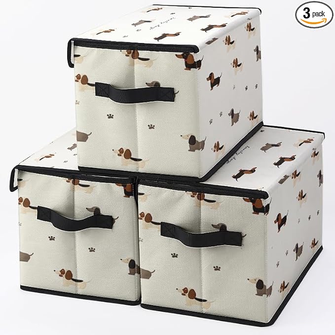 Stackable Clothes Storage Bins with Lids,Closet Organizers Fabric Cat Printing Box for Home and Office,Blanket Clothes Organizers,Under Bed Storage Containers 3 Pack.