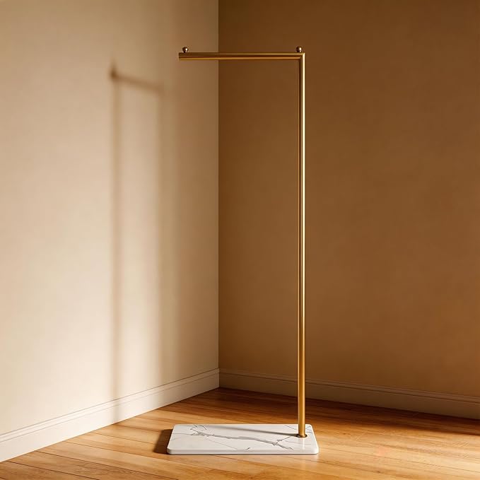 Gold Clothing Rack with Marble Base,Freestanding Garment Rack for Hanging Clothes,Modern Coat Rack, Minimalist Clothes Rack for Small Spaces,Bedroom,Entryway,Boutique Display (Gold)