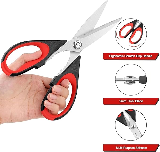 Kitchen Scissors All Purpose Heavy Duty, Kitchen Utensils Set, Stainless Steel Cooking Utensils Gadgets Meat Poultry Food Shears Dishwasher Safe Utility Tools Home (orange-red)