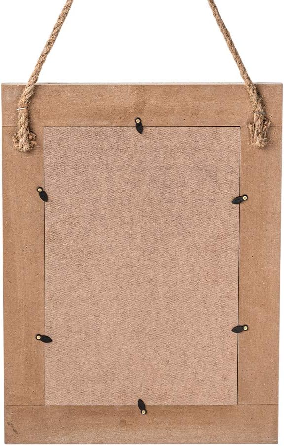 Rectangle Wall Mirror for Bathroom, Distressed White Wood Decor with Hanging Rope for Rustic Home Decor, Vanity, Living Room 12"×16"