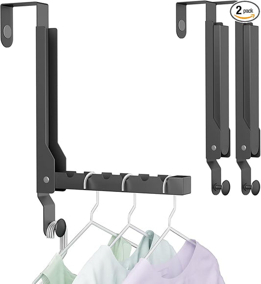 2 Pack Over The Door Hanger Folding Clothes Drying Rack, Folding Hanging Coat Rack for Indoor Laundry Room Compact Small Space Foldable Portable Clothing Hanger Hook Collapsible (Black-2(Upgraded))
