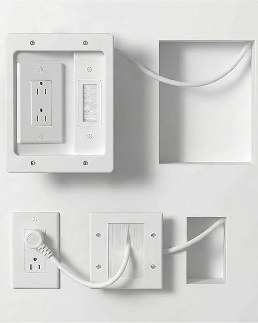in-Wall TV Cable Management Kit, Recessed Dual AC Outlet Box w/Brush Wall Plate, 9.8FT, UL Listed Safe Design, Easy DIY Install w/Hardware & Hand Saw, Cable Hider for Wall-Mounted TV & Home Theater