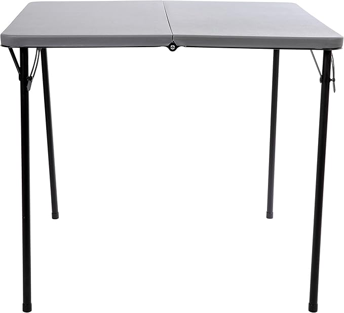 Flash Furniture Dunham 2.83' Square Plastic Folding Event Table with Carrying Handle, Bi-Fold Portable Banquet Table for Indoor/Outdoor Events, Gray