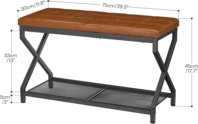 HOOBRO 29.5" Shoe Bench, Entryway Bench with Tufted PU Leather Cushion, Boot-Friendly Shoe Rack Bench Holds 300 lb, Industrial Shoe Storage Organizer for Small Space Front Door, Whiskey Brown CB24HX01