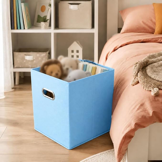 6 Pack Storage Bins, 10.4 x 10.4 x 11 Inch Foldable Fabric Storage Cubes with Metal Handles for Shelves, Closet, Clothes, Toy(Multicolor)