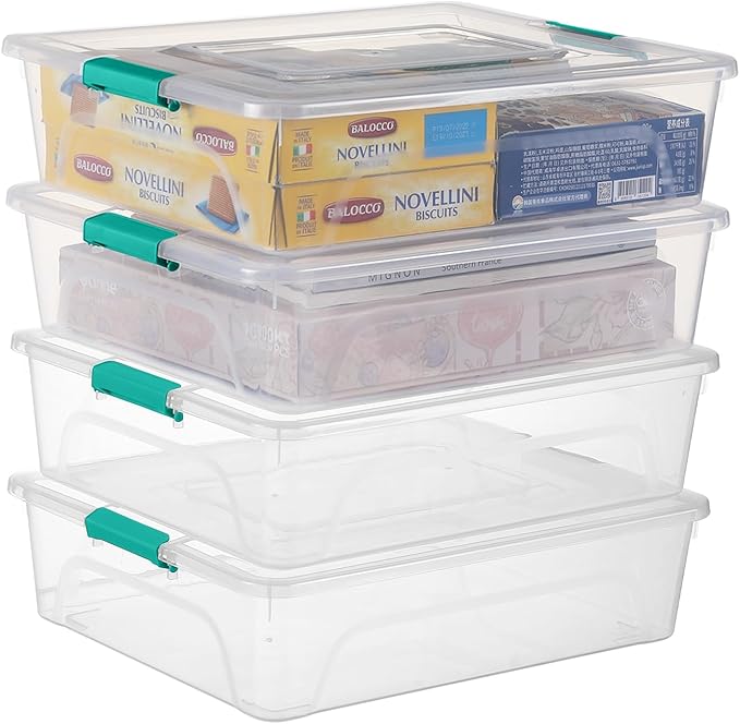 Plastic Storage Containers Clear Craft Storage Bins with Grey Handle,Organizer Box with Durable Lids Stackable Containers for Organizing Craft and Tools (4 Pack-10 Quart Green)