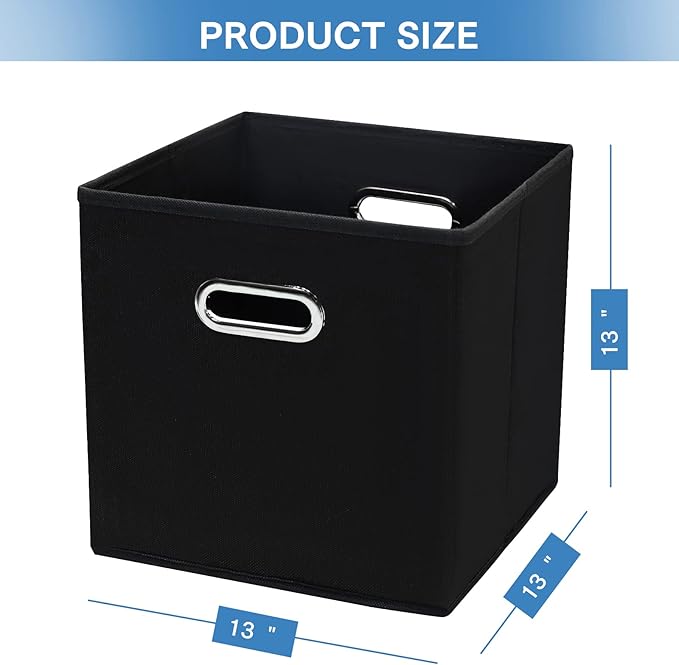 STOREONE 13 Inch Cube Organizer Bins ,Black Fabric Storage Bin，Foldable Storage Box Basket with Dual Handles Fabric Organizer Bins and collapsible Storage Boxes，Set of 3,Black