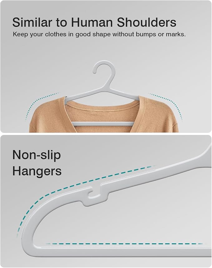 ABHENG 100 Pack Clothes Hangers, Non Slip Plastic Coat Hangers, Space Saving, Heavy Duty, Hanging Dry Wet Clothes, 16.4" x 8.3", Gray, UAPY05100G