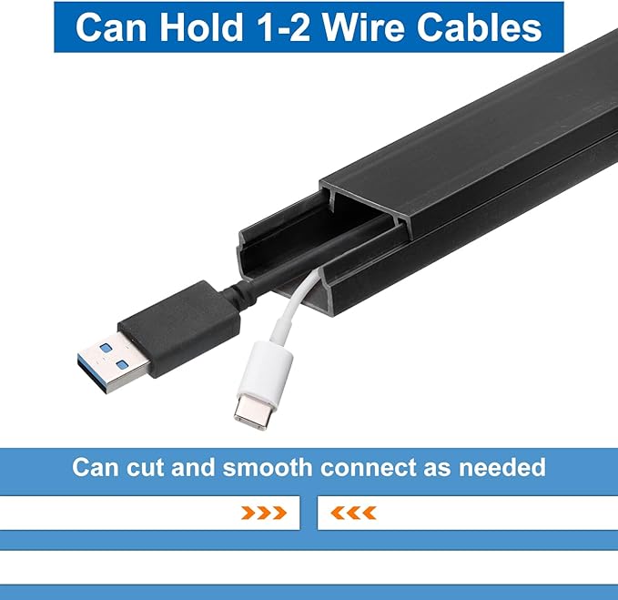 HARFINGTON 5pcs Cord Hider Wall 15inx0.8inx0.4in (LxWxH) PVC Cable Cover Self Adhesive Wire Hider Wall Mounted TV Cable Raceway for Cables Management (75in Total Length),Black