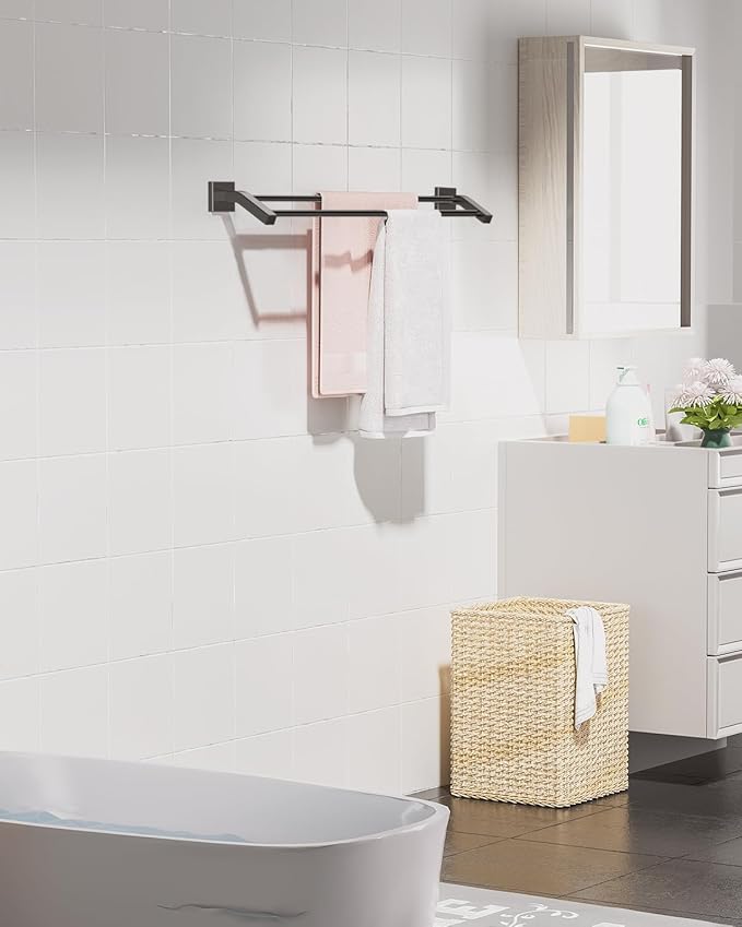 Alise Bath Double Towel Bars Towel Racks for Bathroom,32 Inch Wall Mount Towel Holder Heavy Duty SUS304 Stainless Steel Towel Hanger Towel Rail,Matte Black
