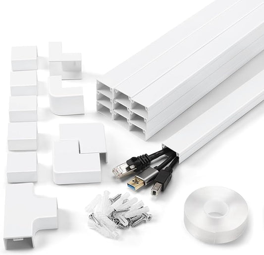 170in Wall Cable Hider Kit, YCLYC Cord Hider Wall Cord Cover for 2-3 Cords, Wire Hiders for TV on Wall, White Wall Cable Management Kit, Paintable Wall Wire Cover 10 x L17in W0.95in H0.55in