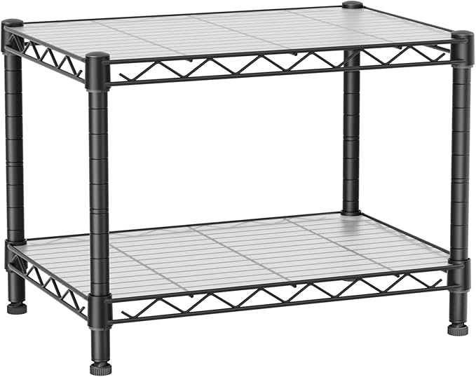 Golpart Small 2 Tier Shelves Storage Wire Shelving Unit Metal Shelf Adjustable Organizers Storage Shelving for Bathroom Laundry Room Kitchen Pantry12”D x 18”W x 12.2”H Black