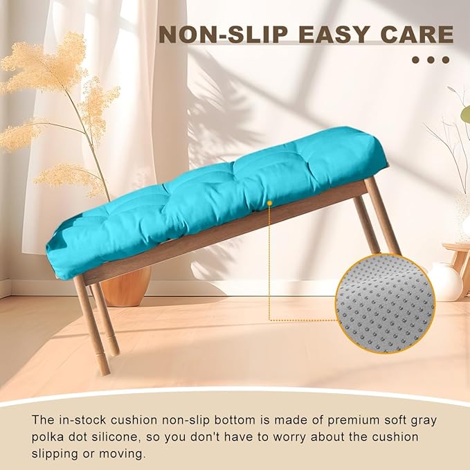 Bench Cushion 47 inches,Indoor/Outdoor Non-Slip Tufted Cushions, Premium Waterproof Linen, Soft Piano Sofa Cushions, High-Density Memory Foam(Light Blue-47x19x4in)