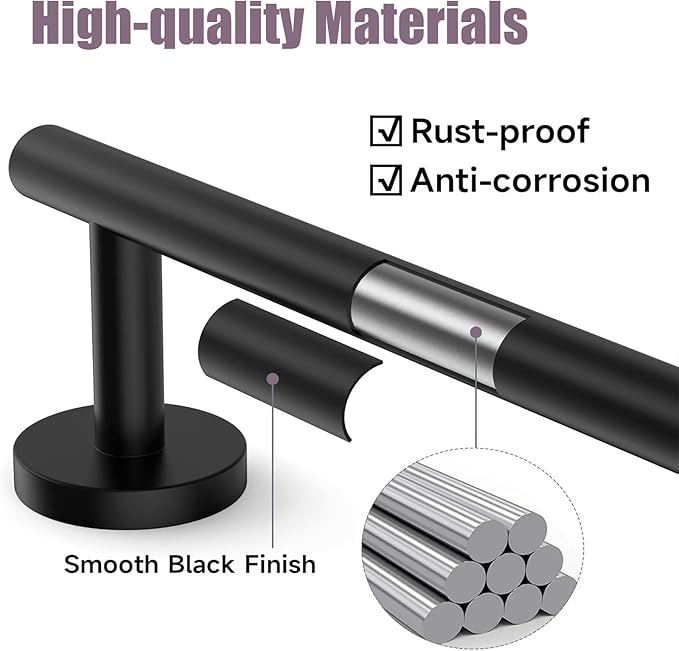 Brushed Nickel Towel Bar 24 Inch, 304 Stainless Steel Bathroom Towel Holder, Towel Racks for Bathroom Wall Mounted, Modern Bathroom Accessories for Home Bathrooms, Kitchens,Hotels & Toilets（Black）