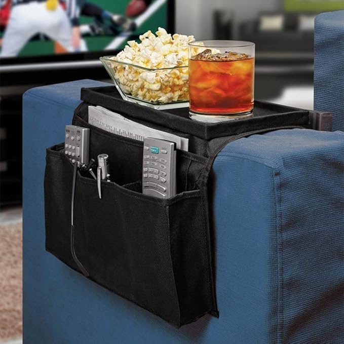 Non-Slip Armchair Caddy with Cup Holder Arm Rest Organizer TV Remote Control Holder Oxford Sofa Tray Chairs Couch Storage Arm Tidy Armrest Bag Bedside Space Saver Bag for Cellphone Magazines Glasses