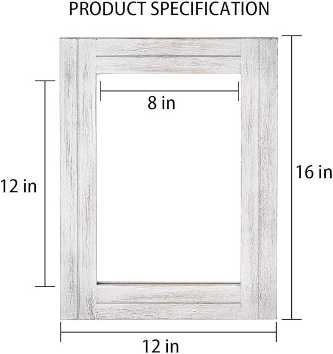 Rectangle Wall Mirror for Bathroom, Distressed White Wood Decor with Hanging Rope for Rustic Home Decor, Vanity, Living Room 12"×16"