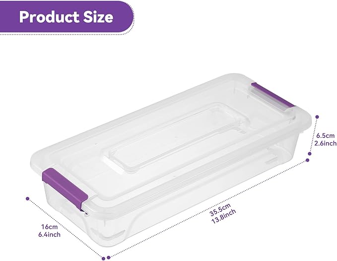 novelinks Clear Plastic Storage Bins with lids, Stackable Storage Containers, Durable Craft Storage Boxes, Organization Containers for Home Office (4 Quart 8 Pack Purple)