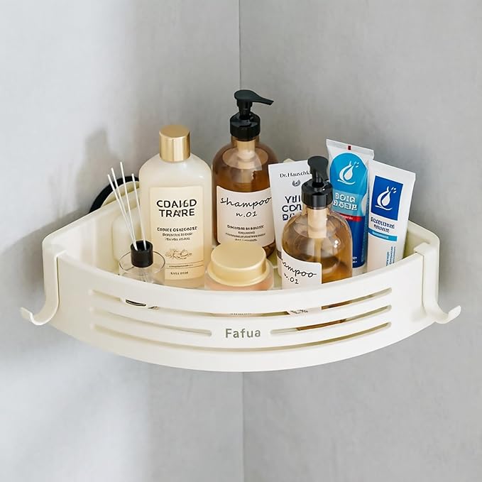 Corner Shower Caddy Suction Cup, No-Drilling Hanging Shower Shelves with Hooks, Waterproof & Rustproof Removable Shower Organizer for Bathroom Storage
