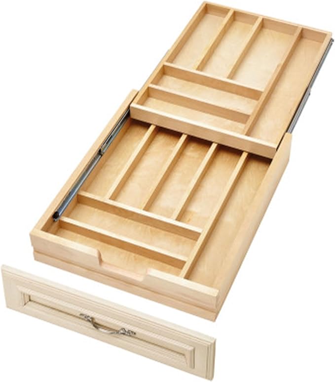 Rev-A-Shelf Maple Two-Tier Cutlery Replacement Drawer System w/BLUM Soft-Close for Face Frame Base Kitchen Cabinets, Kitchen Drawer Organizer, Min Opening Width of 18", 4WTCD-21HSC-1