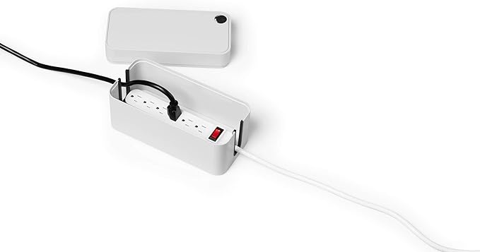 Durable Cavoline Cable Management Box S - Safely Store Power Blocks and Cables - USB Cable Outlet for Charging Devices - Made of Flame Retardant Plastic - Small Box in Gray
