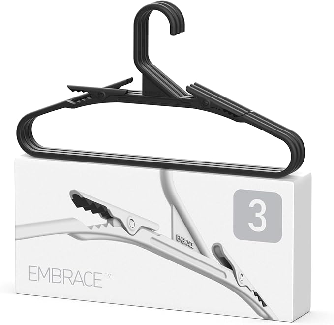 No Hassle-Hangers Best clothes hanger Ultra soft rubberized grip clip keeps garments in place and off the floor. Perfect for wide neck silks & satin tops, delicates, athletic wear. (3pk, Modern Black)