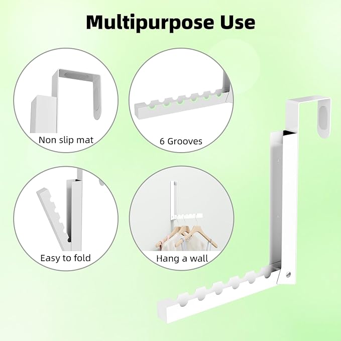 2 Pack Over The Door Hanger, Folding Over The Door Drying Rack, Over The Door Hooks, Door Hanger for Clothing, Over The Door Clothes Hanger,Portable Compact Clothes Drying Rack,White