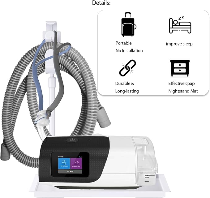 CPAP Protector Mat - CPAP Hose Holder Bedside Organizer - CPAP Hose Hanger with Retractable Hook for CPAP Mask & Tube,Keep cpap supplies neat and tidy, Enhances Sleep Quality (white)