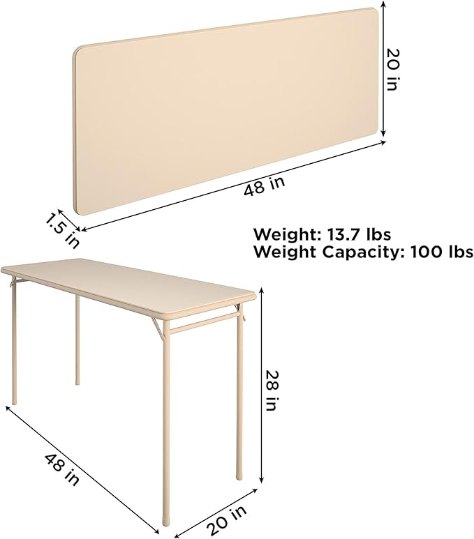 CoscoProducts Cosco Folding Serving Table, 20" x 48", Antique Linen