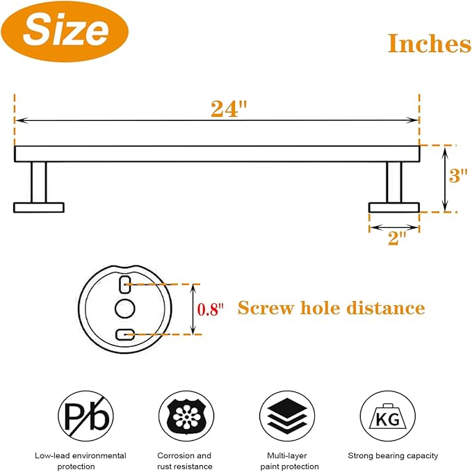 TocTen Bath Towel Bar - Thicken SUS304 Stainless Steel Bathroom Towel Holder, Towel Rod for Bathroom Heavy Duty Wall Mounted Towel Rack Hanger (24IN, Gold)