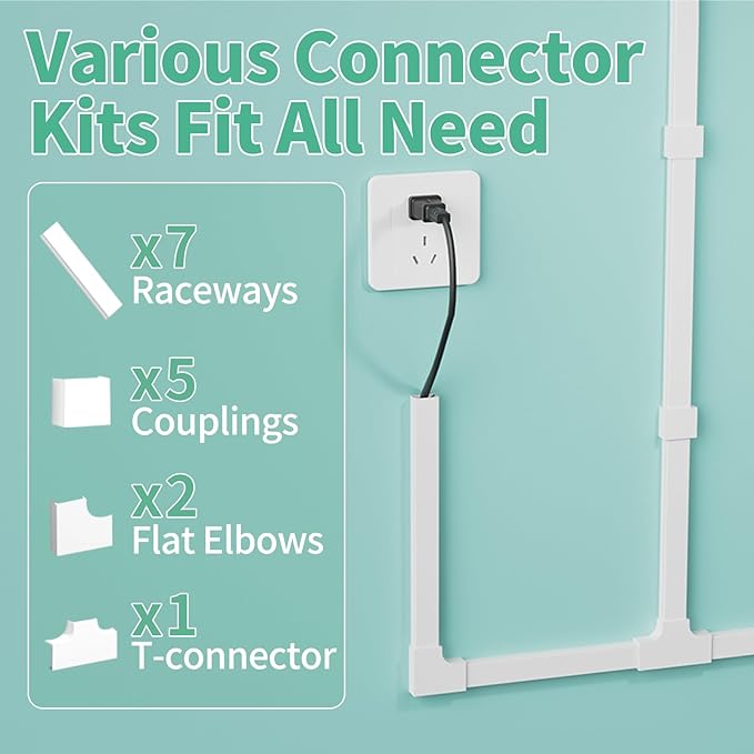 Delamu Cord Hider, 100in Self-Adhesive Cord Cover Kit for Wall Mounted TV, Paintable Wire Hider, Flexible Cable Management System, Cable Raceway Conceals 3-4 Wires, W1.18 H0.60in, White