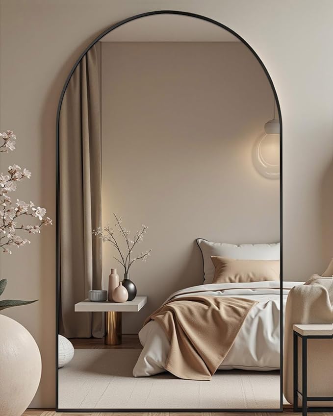 DMWOODFL 77"x38" Black Arched Full Length Mirror - Space-Saving Floor/Wall Mirror with Stand, Durable Aluminum Frame for Entryway, Dressing Room