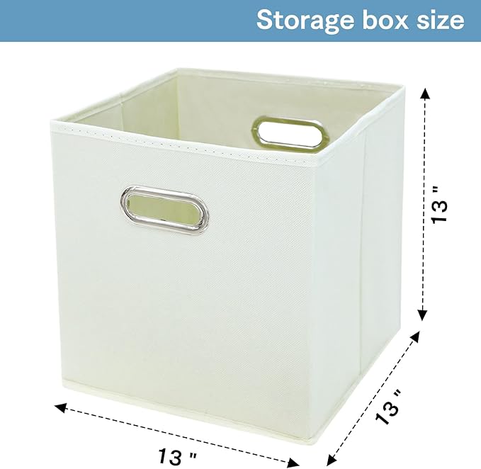 Fabric Cubby Storage Bins,13x13x13 Inches ,Cube Organizer Bin Foldable Storage Boxes with Dual Handles Fabric Organizer Box and collapsible Storage basket,Set of 8,Creamy-White