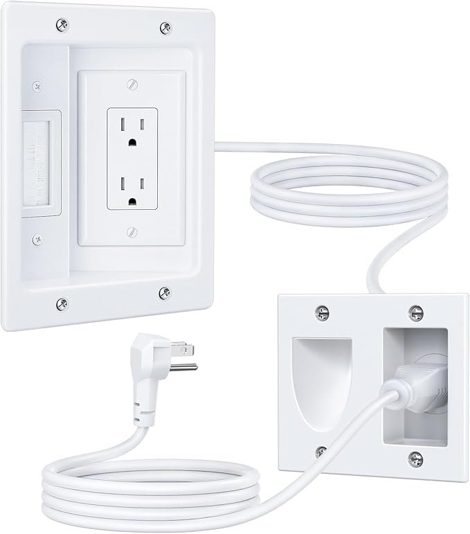ZEXMTE in Wall Cable Management Kit, Cable Concealer Kit for Wall Mounted TV, Recessed Outlet with TV Cord Hider for Power Cables & Low Voltage Cables, Fits All Plugs